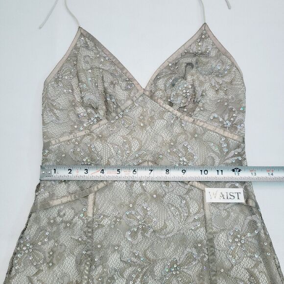 Express Slip Dress Womens 4 Champagne Lace Sequin Halter Semi-Sheer Y2K - Picture 12 of 16